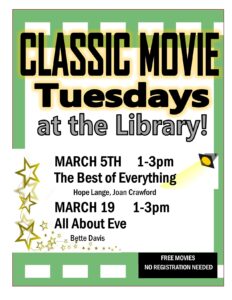Classic Movies for March @ Ellington Farman Library